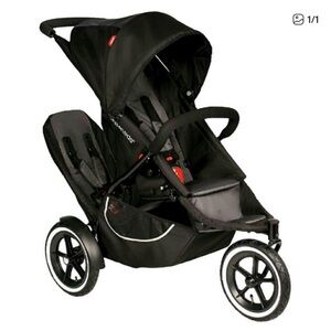 Phil & Ted’s Dash Black Double Tandem Jogging Stroller
W/ saddle bags